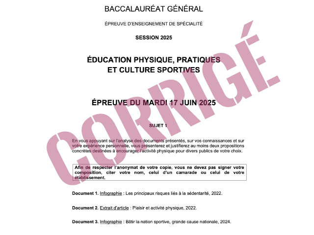 [Bac EPPCS 2025] - Corrigé : étude de documents - Sujet 1 encourager l'activité physique